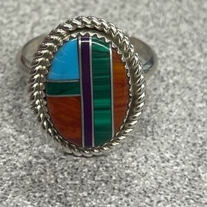 Inlay sterling silver ring